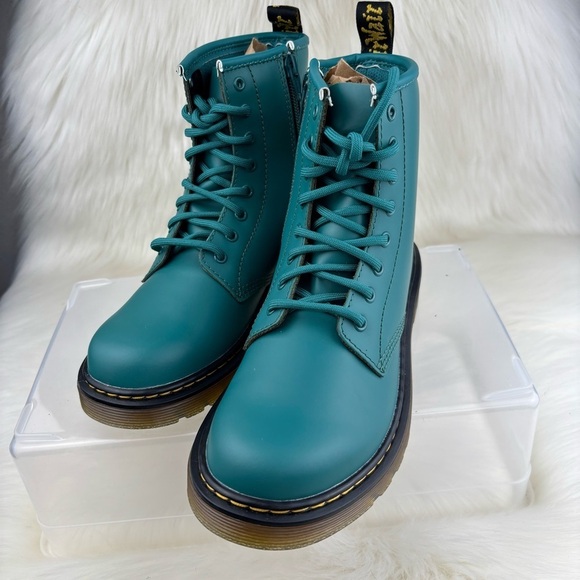 Dr. Martens Teal Combat Boots with Lace-Up Design Size 3 Kids - Picture 2 of 10